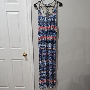 No Boundaries Blue and Red Patterned Maxi Dress